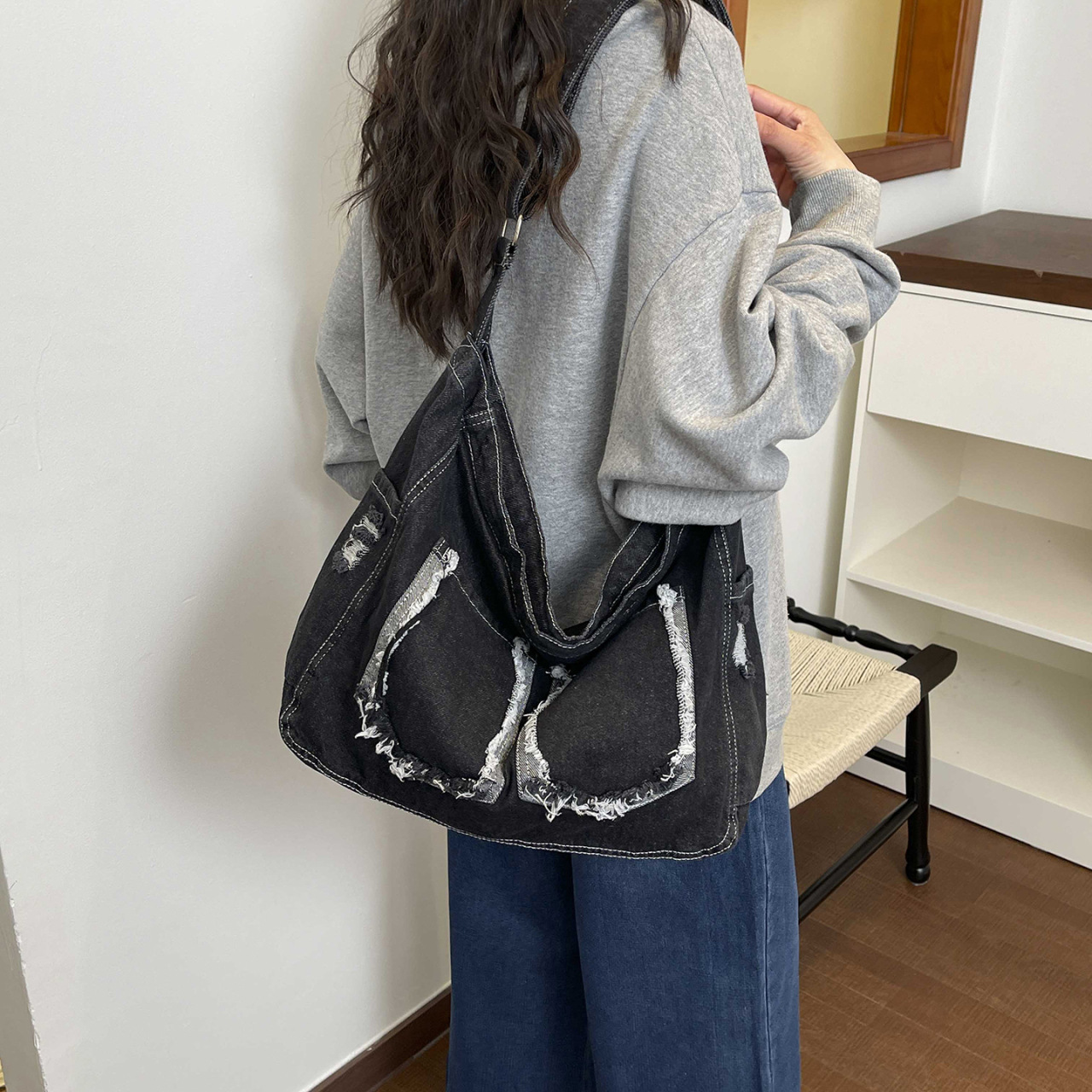 Women Bags Jeans - Bolsa transversal de ganga vintage, de