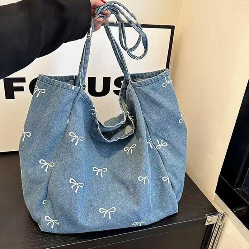 Women Bags Jeans - Bolsa Tote de Lona com Laço