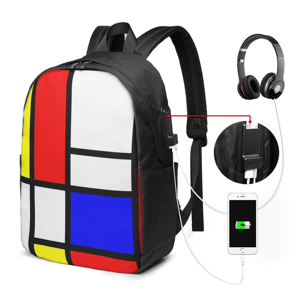 Women Bags For Laptop - Mochila Piet Mondrian Composition para viagem,
