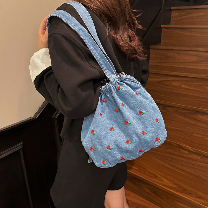 Bolsa Bucket de Denim com Bord - Women Bags Jeans avaliação e preço